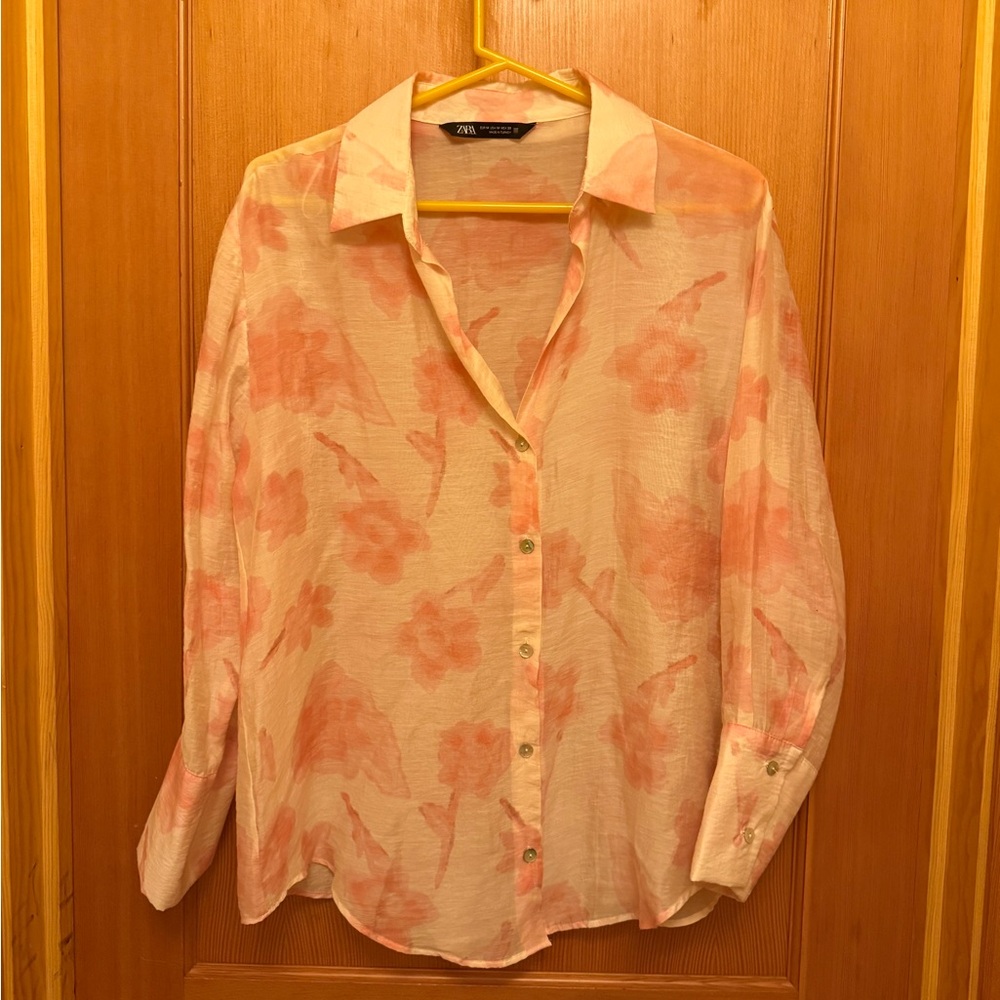Zara Floral Lightweight Button-Up Shirt